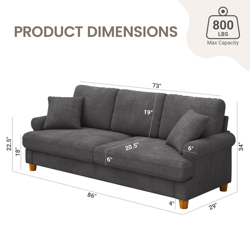 Winston Porter 86" Standard 3 seater Chenille Sofa with Pocket Spring Cushions, Coffee