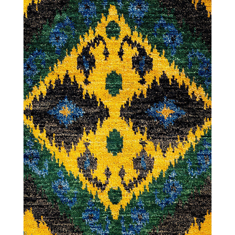 Tapis unique bleu / jaune / vert 8 pi x 9 pi 10 po Overyed