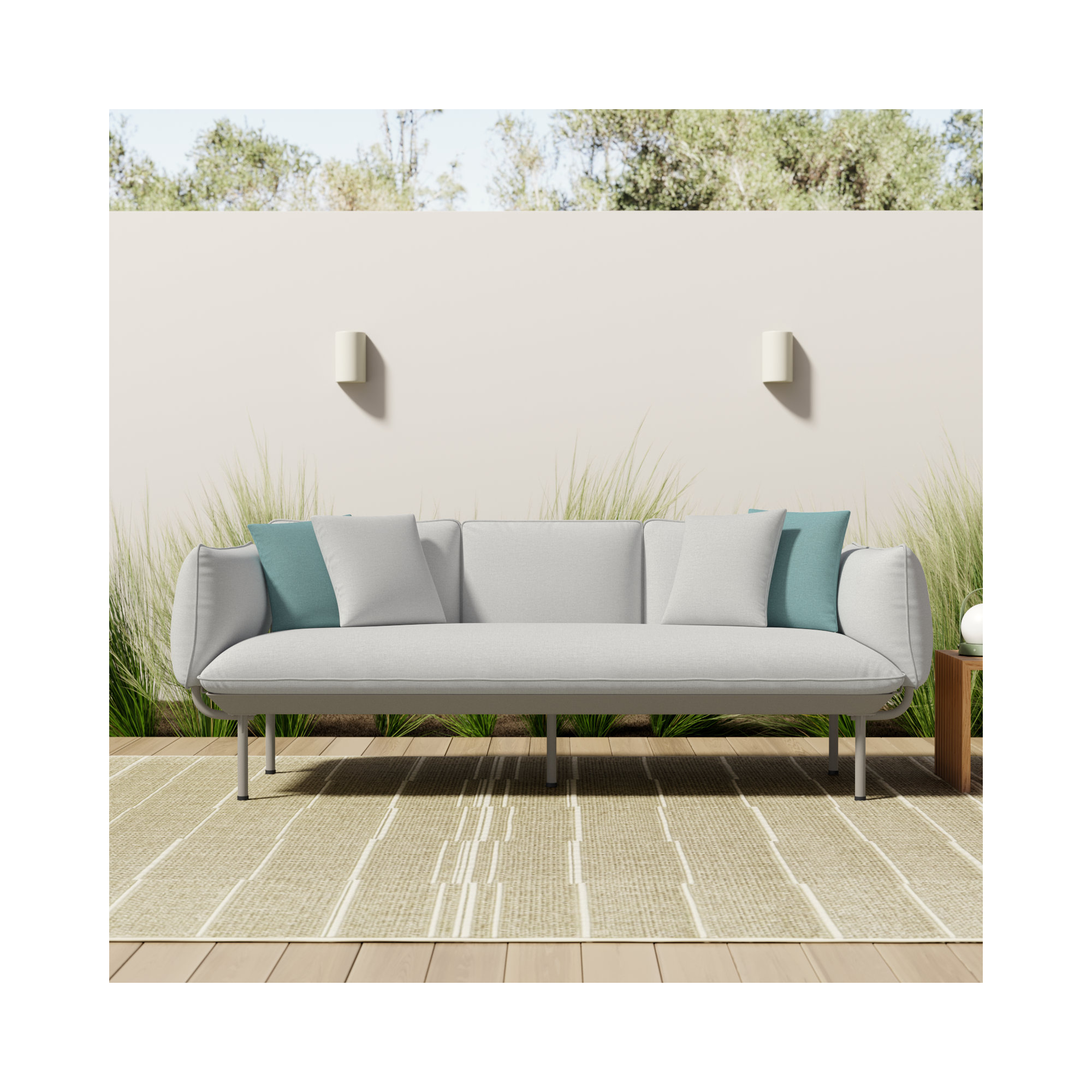 85'' Wide Aluminum Patio Sofa with Cushions, Light Gray, Light Gray