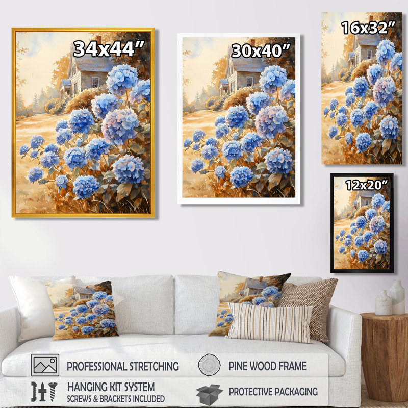 Hortensias par The Old Farmhouse - Hydrangea, art mural, H 60 po x l 28 po, Toile tendue, Ne s’applique pas