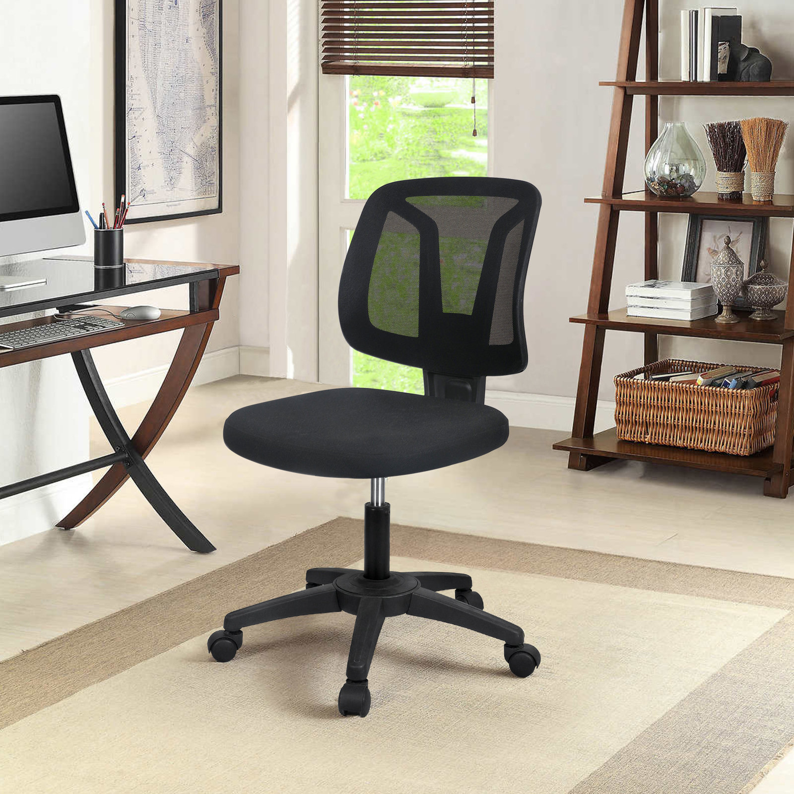 Armless Office Chair Low Back Desk Chair with Lumbar Support, Adjustable  Height for Small Space