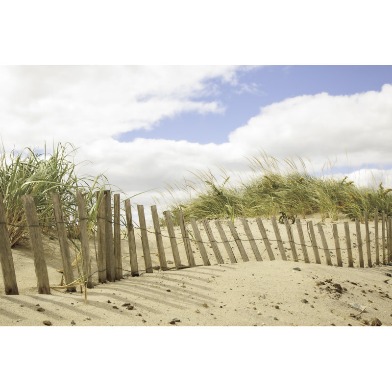 Sandy Beach Fence Line, herbes hautes, brun clair, bleu, nuages, H 24 po x l 36 po x P 1,5 po