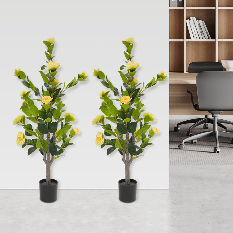 Ensemble de 2 arbres à thé artificiels 38,2 po, Jaune