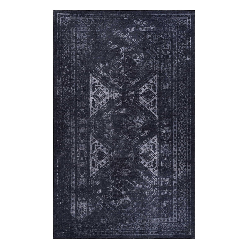 Washable 3x5 Area Rug, Non-slip Surface, Non-shedding Fibers, Low-pile Texture, Foldable - Transform Your Home Decor Easily (black + Gray Rugs, And Hygienic, Non-slip, Low-pile, Foldable, Pet & -