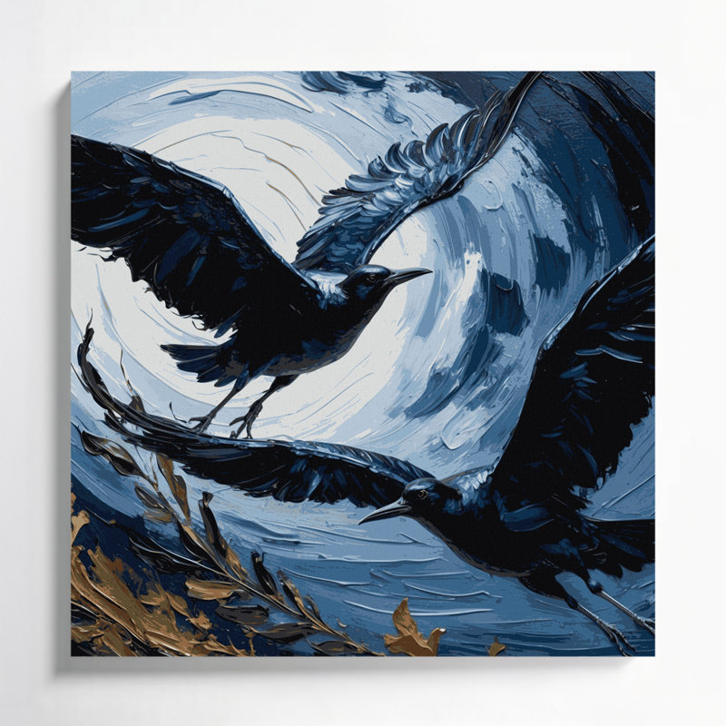 Oiseaux, art mural sur toile gris Drongo noir, H 12 po x l 12 po