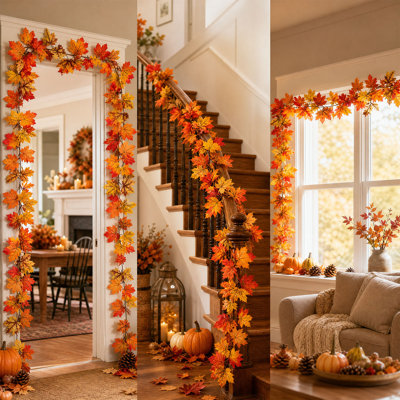 Décorations artificielles de feuilles d'érable pour cheminées et tables à manger pour l'Action de grâce et l'Halloween