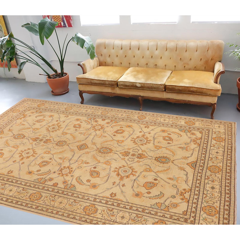 Tapis orange / brun clair en laine noué à la main de style oriental 10 pi 2 po x 14 pi 6 po Oriental