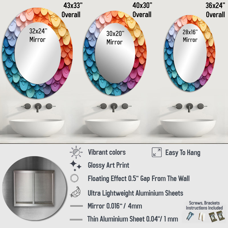 Opt Opt Harmonious Spectrum II - Miroir mural multicolore, 36 po x 24 po