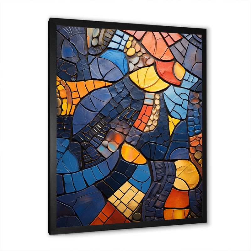 Carreaux de mosaïque bleue 3 - décoration murale mosaïque bohème, Cadre photo noir, H 44 po x l 34 po x P 1,5 po