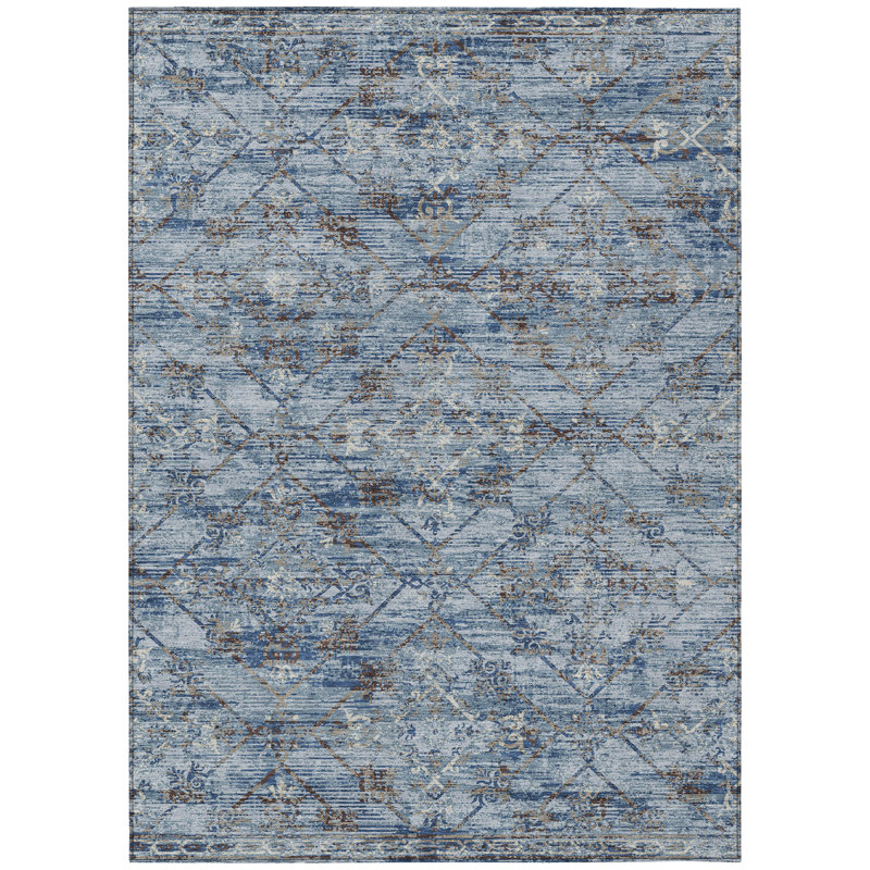 Machine Washable Indoor/Outdoor Chantille ACN2665 Lattice Rug, 3' x 5', Sky