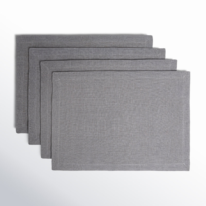Ensemble de 4 napperons en tissu 100% lin, Gris