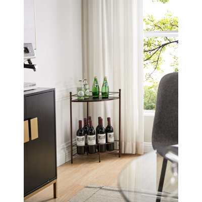 Corner Side Table with Wine Rack & Glass Holder, 7 Bottle Metal Storage Shelf End Table for Kitchen, Living Room or Home Bar