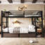 Lit superposé double en métal avec tablettes de rangement et ports USB, noir-121067042