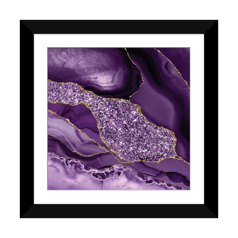 Agate Glitter Ocean Texture III, 16" H x 16" W x 1" D, White, Black Open Corner Framed Paper