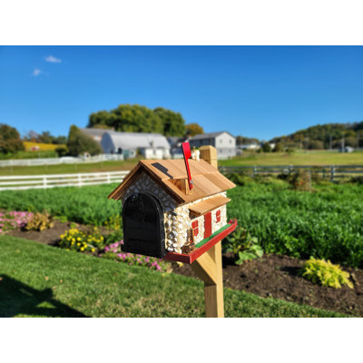Amish White Stone Mailbox, Handmade, Barn Style -  Amish Mailbox, 195A