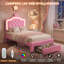 Girls Princess Single Bed Frame with Crown Headboard, LED Lights, Storage Drawer-777065484