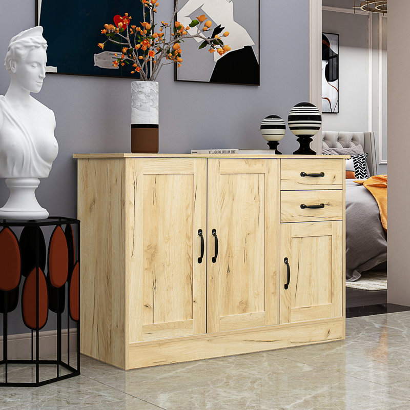 Buffet 43,3 pouces en chêne moderne pour le vestibule, salle à manger avec 2 portes, 1 rangement et tiroirs