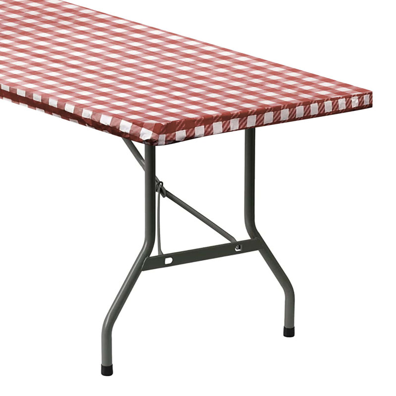 Ladarrin Vinyl Picnic Fited Tablecloth Rectangle, Burgundy, 60" L x 30" D