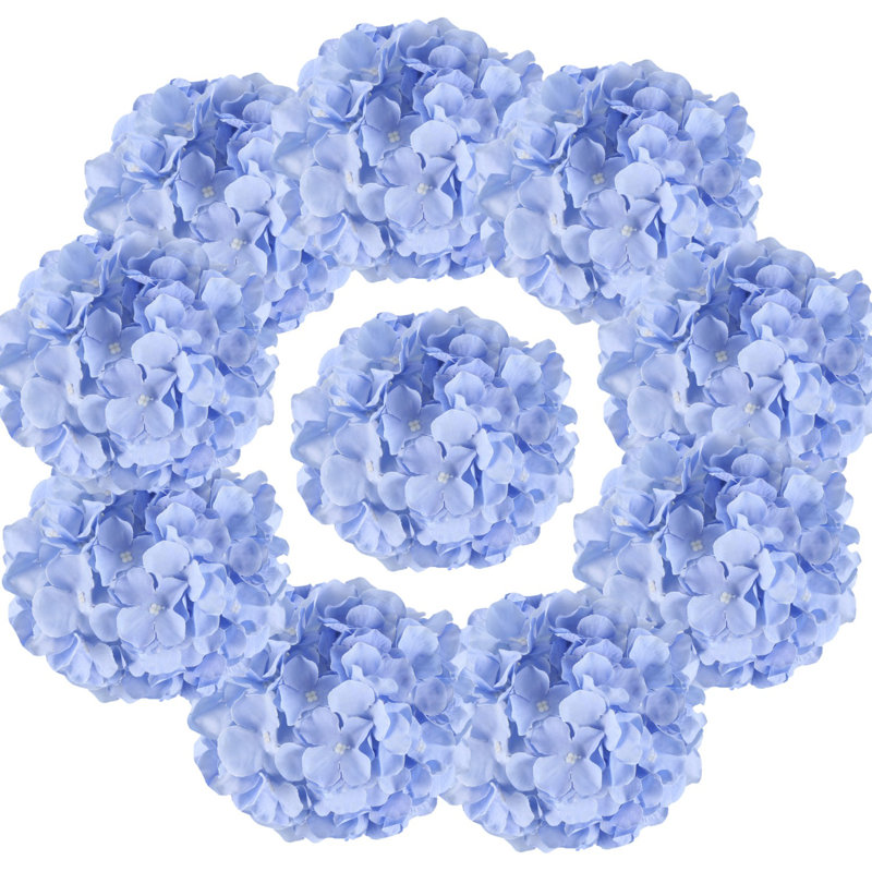 10 pièces de fleurs d'hortensia artificielles, de faux hortensias, des têtes de fleurs en soie avec des tiges, des faux hortensias pour la fête de mariage