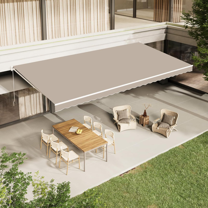 Manual Retractable Awning 79" x 118" Patio Awning Polyester Height Adjustable Awning UV Protection, Khaki