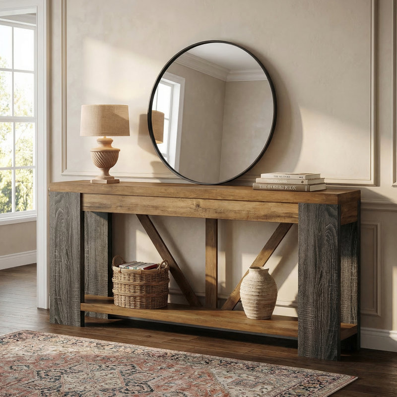 70.9" Farmhouse Console Table, 2-Tier Entryway Table with Storage, Narrow Sofa Table for Hallway, Foyer and Living Room