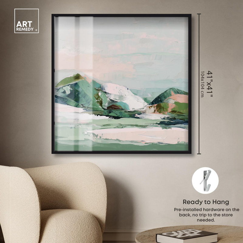 «Memory of a Mountain II Green Decor Shadowbox» par Art Remedy, H 41 po x l 41 po, Noir
