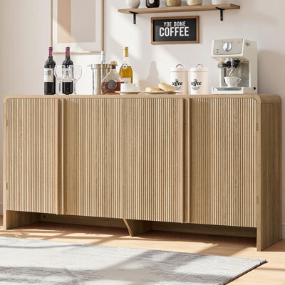Buffet moderne à 4 portes 63 po avec bords arrondis et poignées en pin Dulane