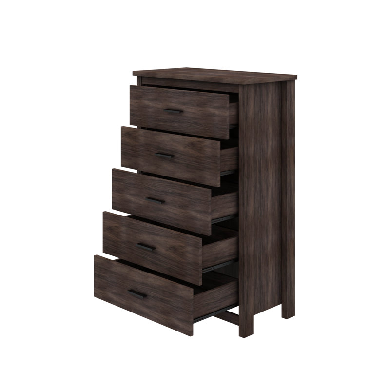 4-Pieces Bedroom Sets Queen Size Vintage Wooden Bed Frame With Nightstands And Dresser, Dark Walnut