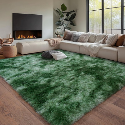 Tapis vert moelleux vert pour chambre à coucher 4 x 5,9 pi - tapis à poils longs ultra doux et antidérapant, tapis confortable pour le salon, les adolescents et le dortoir, tapis moelleux d'intérieur de 1,7 po d'épaisseur