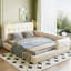 Grand lit plateforme tapissier avec 2 lampes de lecture, blanc, parfait pour les chambres modernes et confortable pour la lecture-231738145