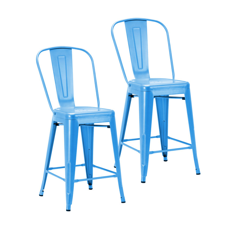 Tabouret de bar galvanisé Iyasia, 24 po, Bleu