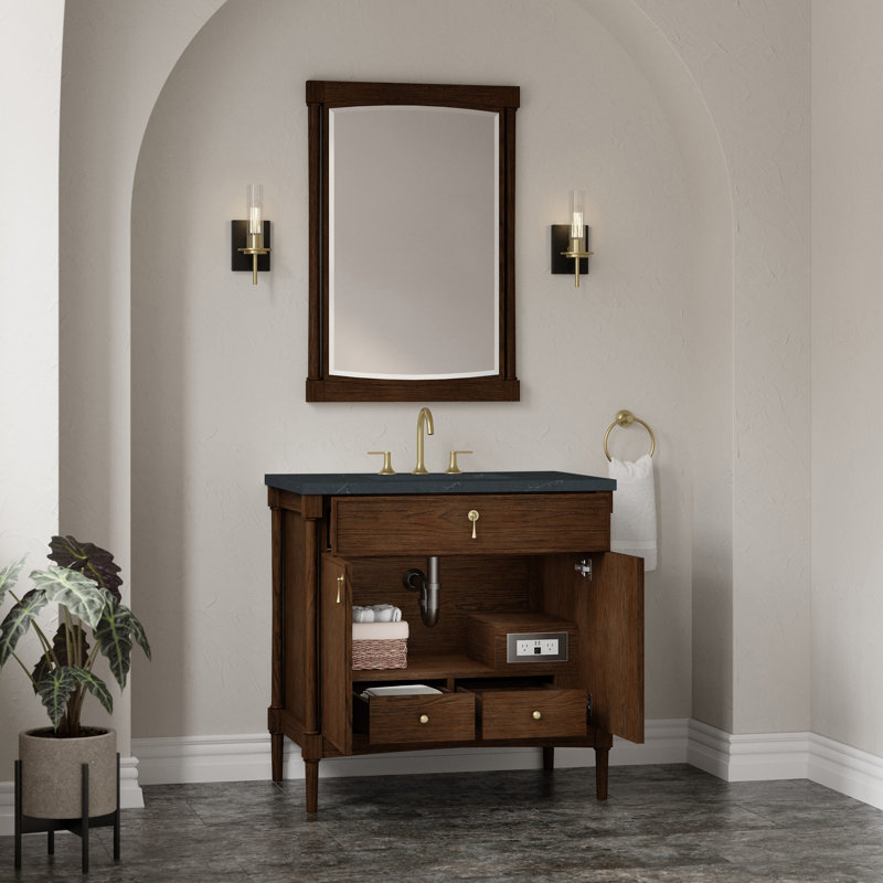 Kinnsden 36" W Single Vanity, Charcoal Soapstone Silestone, Sable Oak, 8" Widespread