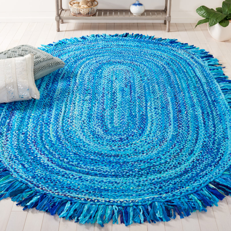 Braided Hand Woven Cotton Solid Color Rug, Oval 3' x 5'