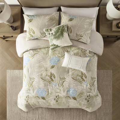 Édredon très grand avec 2 taies décoratives et coussins décoratifs - 100% coton pour un style de vie côtier, preuve, imprimé décoratif facile d'entretien, rembourrage, lavable à la machine