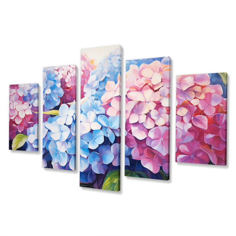 Bouquet d'hortensias tendres en rose doux IV - décoration murale hortensias - 5 panneaux