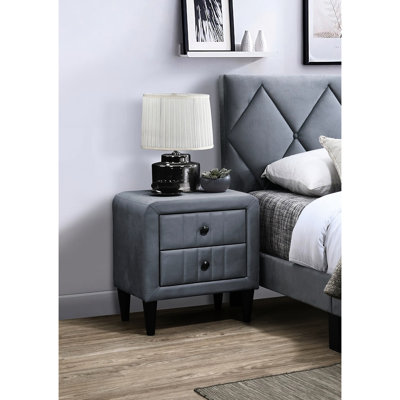 Unité de rangement de chambre à coucher moderne en velours gris - 2 tiroirs pour l'organisation élégante de la table de chevet