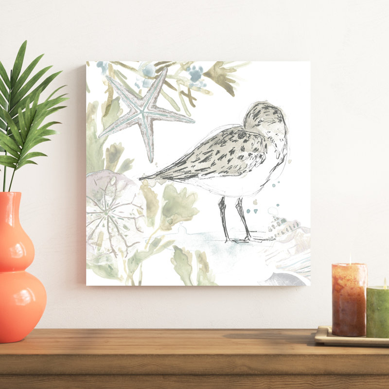 «Seaside Sandpipers I» par June Erica Vess - peinture sur toile tendue, H 20 po x l 20 po