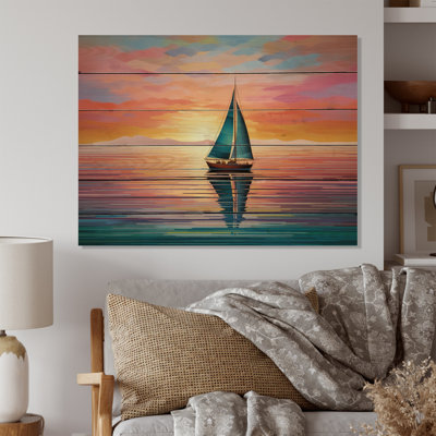 Voilier abstrait Horizon I - reproduction de bateau à voile sur bois de pin naturel