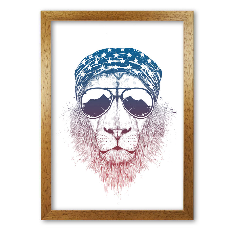 Wild Lion by Mercedes Lopes Charro - Print, 29.7 cm H x 21 cm W x 5 cm D, Honey Oak