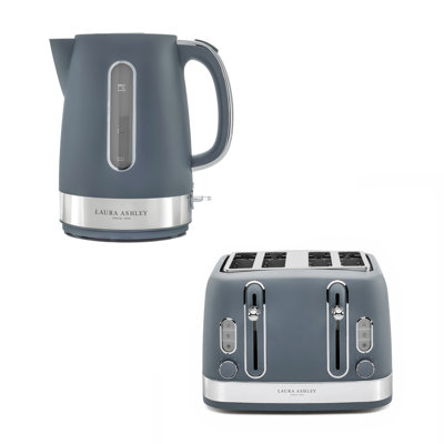 Laura Ashley Jug Kettle 4 Slice Toaster Kitchen Bundle, Dove Grey