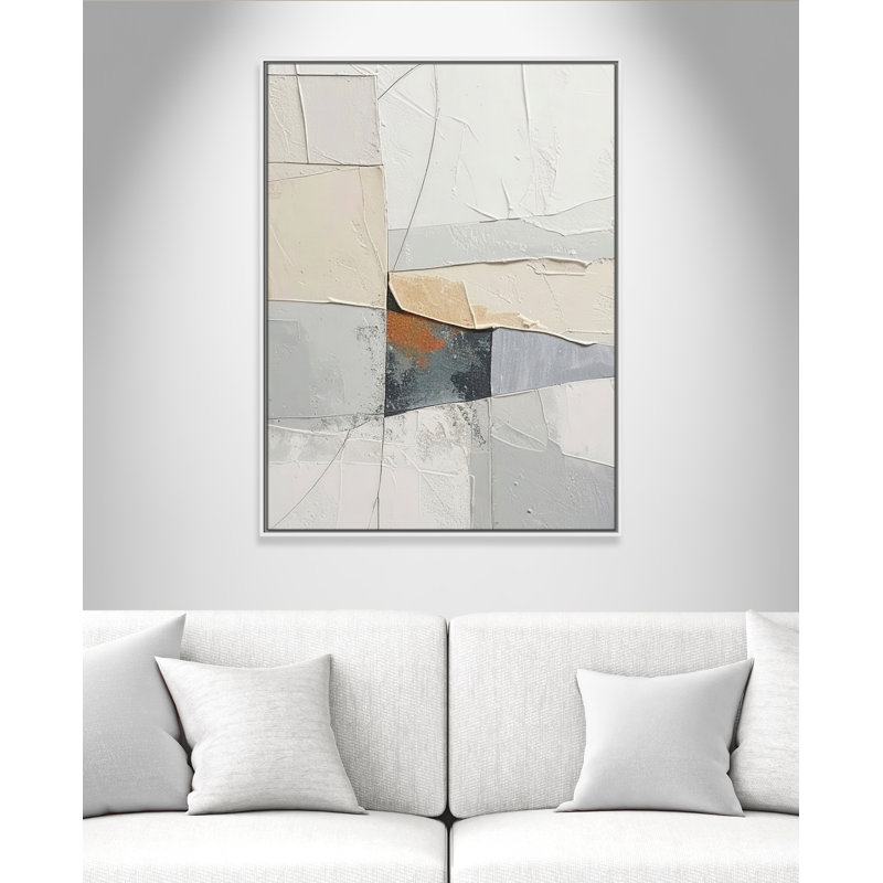 «Plastering I Print» par Alonza Saunders, L 31,5 po x H 41,5 po, Toile avec cadre, Flotteur blanc