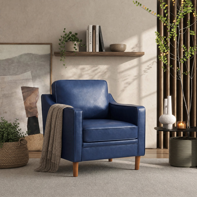 32" W Modern Soft Faux Leather Chair, Royal Blue Faux Leather
