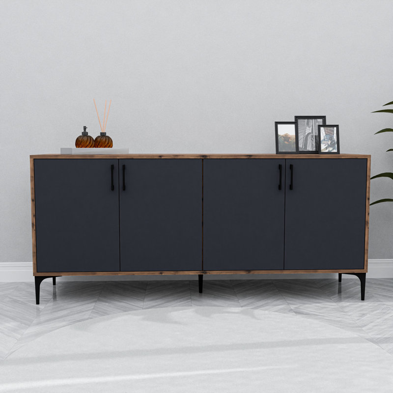 Console moderne, anthracite, 70,9 po x 31,5 po x 17,7 po | Panneau de particules 100% mélaminé, pieds en plastique, hauteur des pieds 16,0 pouces | Fixation murale avec de nombreuses tablettes pour un rangement et une présentation élégants