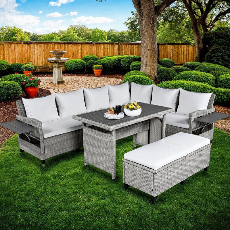 Ensemble modulaire de patio en rotin 5 pièces avec tables d'appoint extensibles 5 pièces