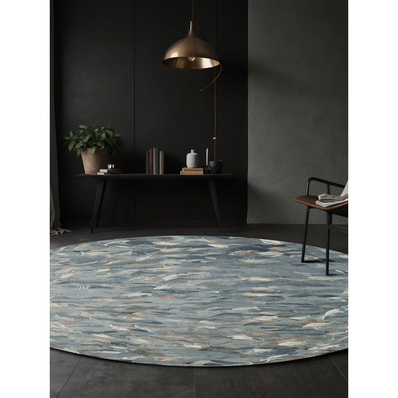 Machine Washable Gray Area Rug, Round 4'