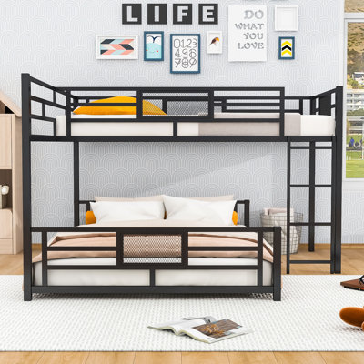 Anuschka L-Shaped Sturdy Metal Twin Over Full Bunk Bed Frame With Guardrails