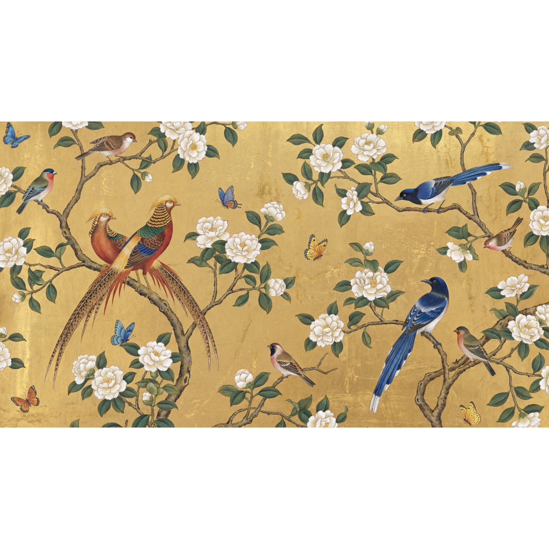 Papier peint oriental oriental avec oiseaux de style oriental, 120 po x 96 po, Peler et coller