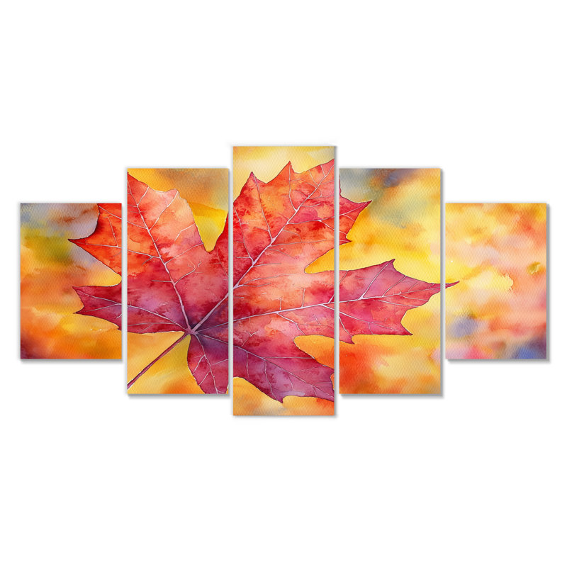 Feuille d'érable d'automne I - feuilles, art mural traditionnel, H 32 po x l 60 po, 5