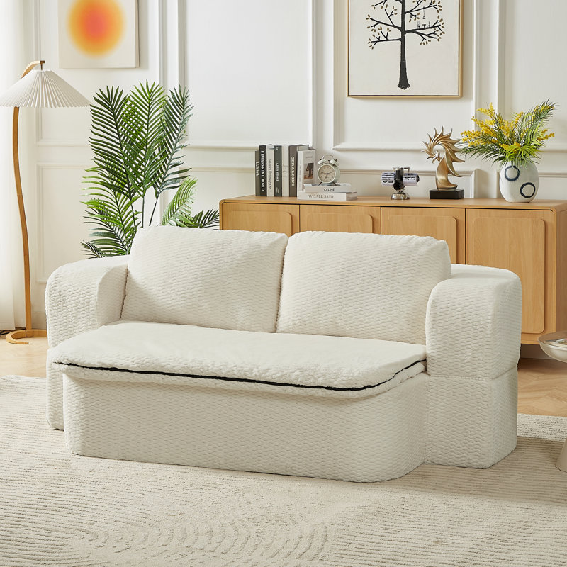 Canapé-lit convertible, canapé-lit à compression moderne en futon pliable pour salon, Crème, crème