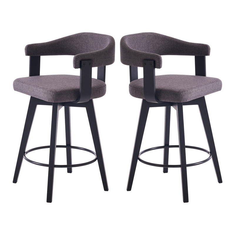 Tabouret de bar pivotant revêtu de lin 26 po, 2, Lin gris foncé, Noir